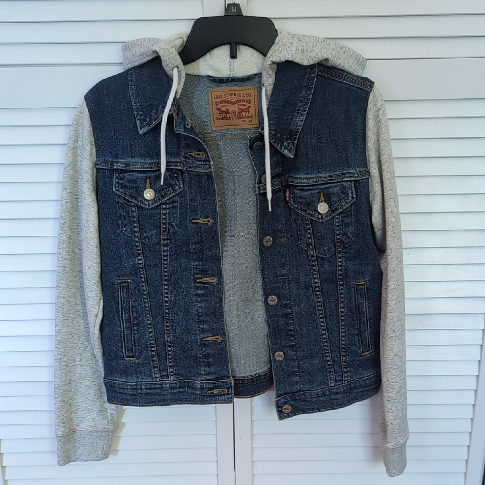 Levi's Blue Denim Jacket with Gray Hood